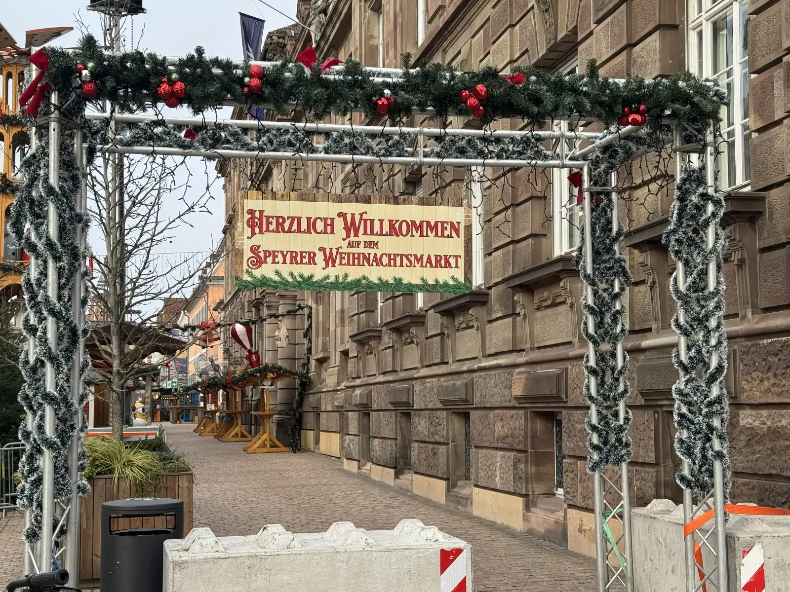 Christmas market entrance and lights in Speyer, Germany, on a Rhine River Christmas markets cruise